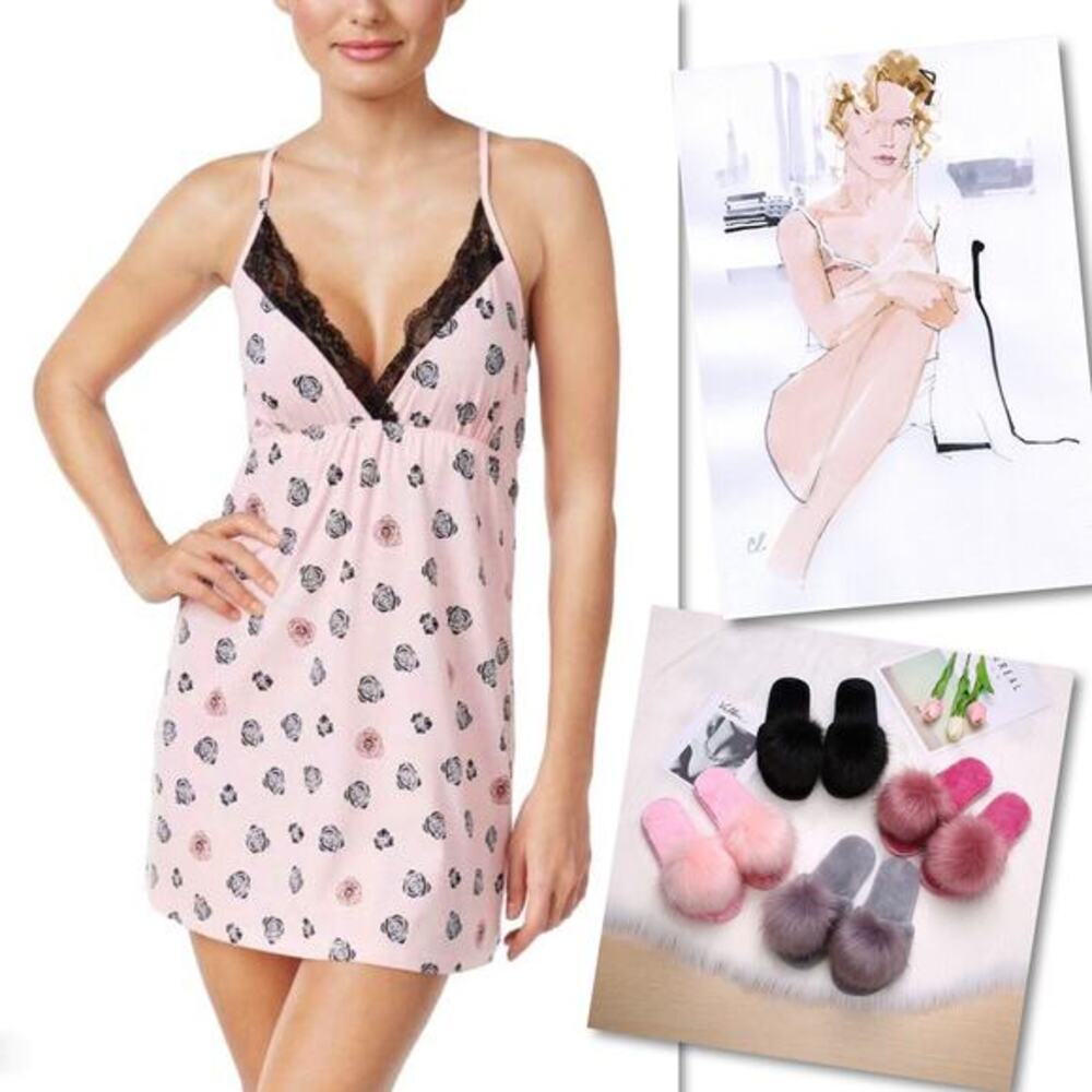 NWT FLORA NIKROOZ PINK FLORAL LACE CHEMISE PAJAMA SLIP COZY SOFT NIGHTGOWN SZ S